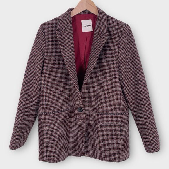 SANDRO Tomy Single-Breasted Houndstooth Wool-Blend Blazer Women's EU 36 / US 4 - Picture 3 of 16